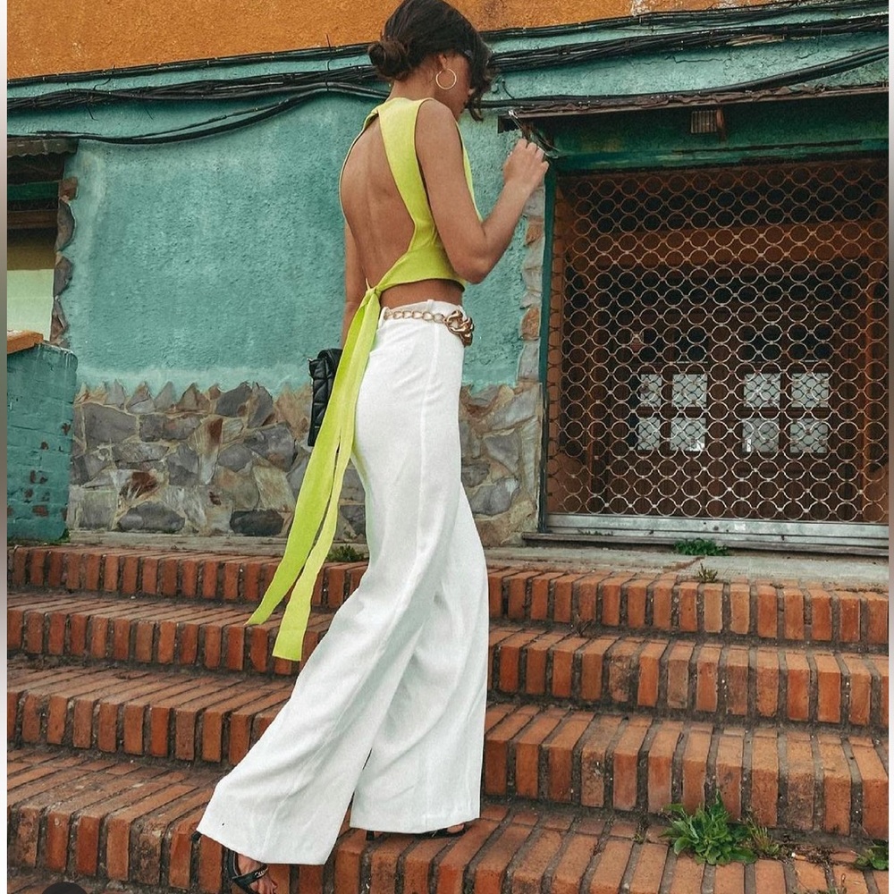 Zara green open back knit top